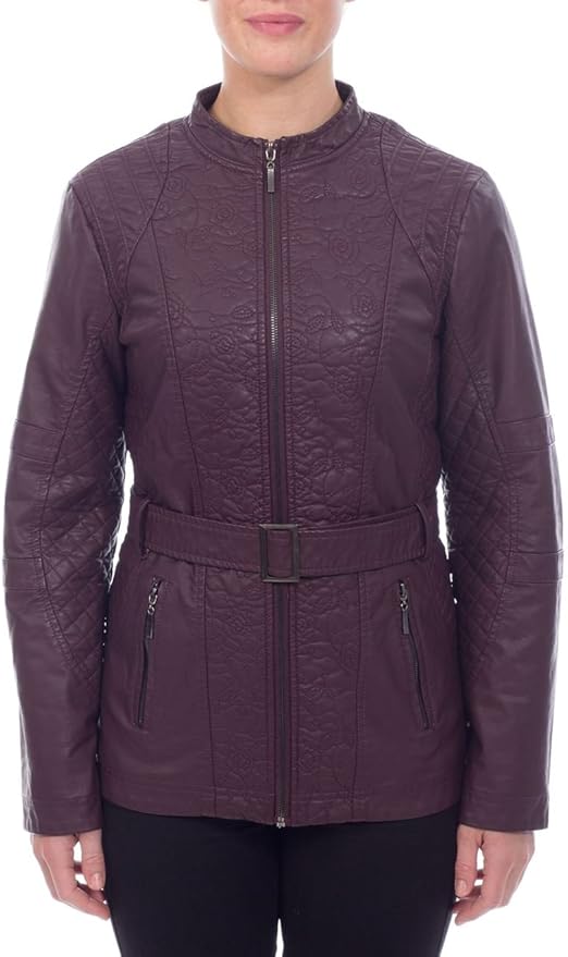 Klass Womens Plum Fitted Faux Leather Jacket Size UK 14 RRP £75 Amazon