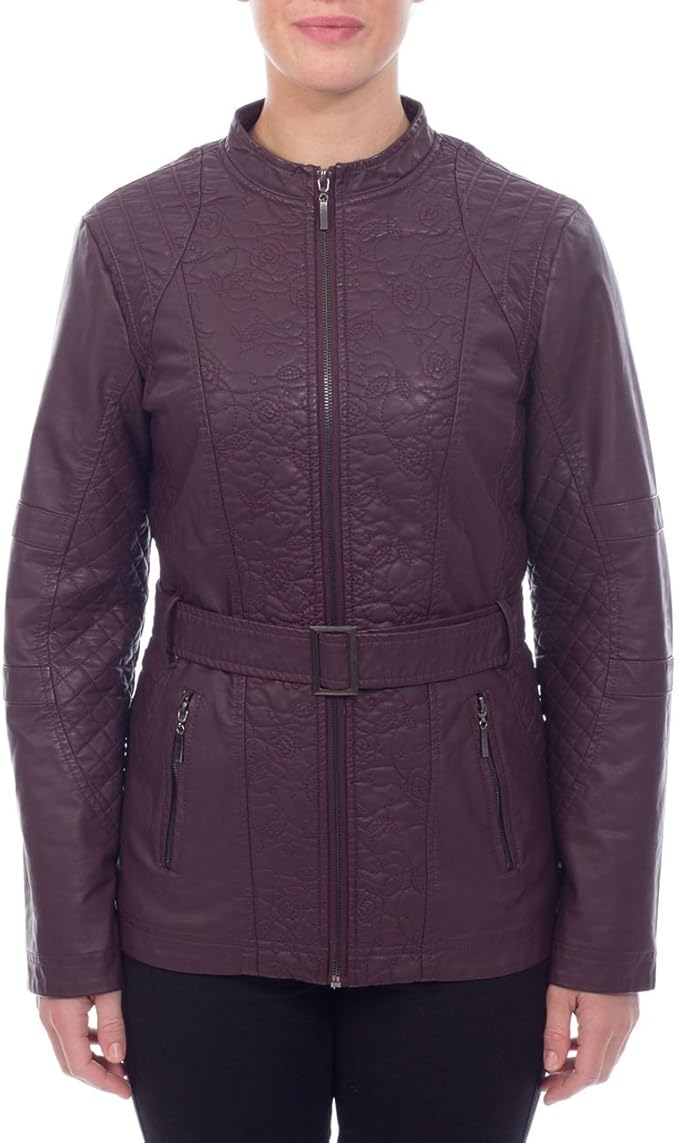 Klass Womens Plum Fitted Faux Leather Jacket Size UK 14 RRP £75 Amazon