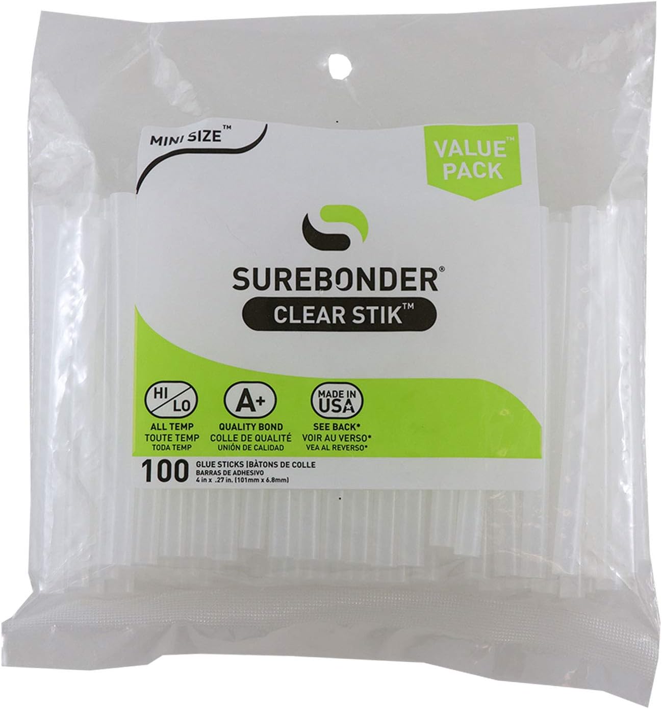 Surebonder DT-100 Made in the USA All Purpose Stik-Mini Glue Sticks-All Temperature-5/16"D, 4"L Hot Melt Glue Sticks-100/ Pack : Hot Glue Sticks : Office Products