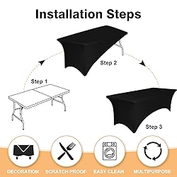6 Pack 6 Feet Black Spandex Tablecloth for