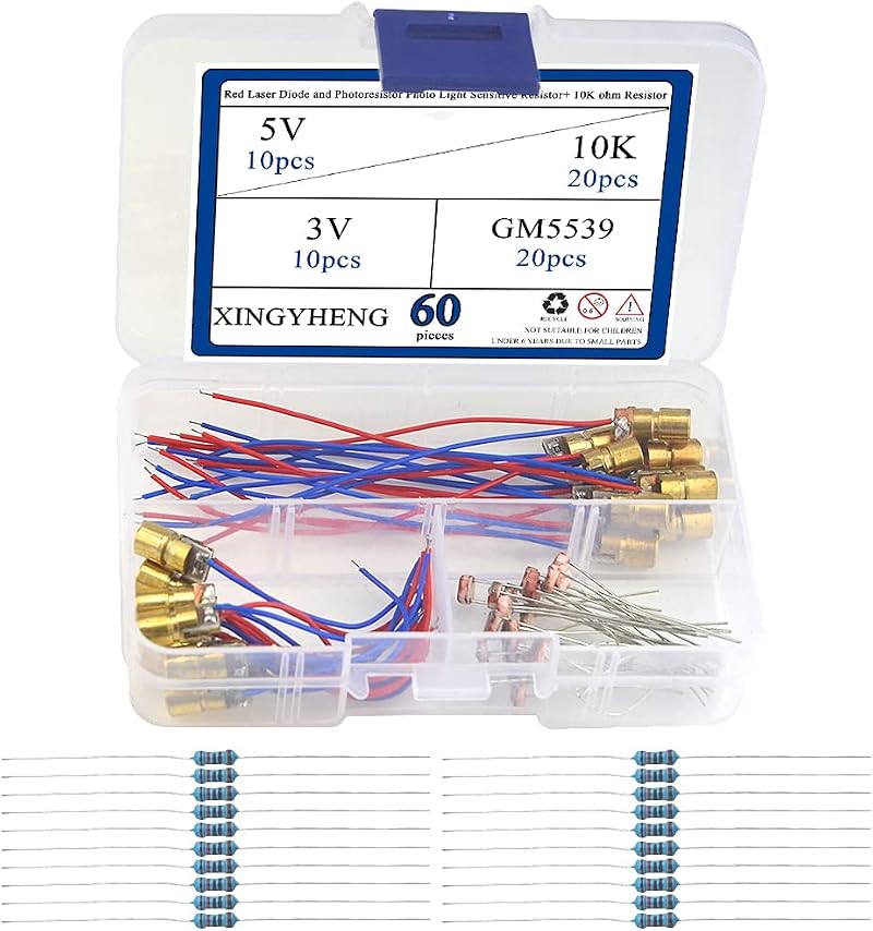 BGTXINGI 60pc Mini Red Laser Diode Modules Photoresistors 10K Resistors Kit