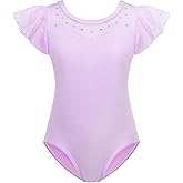 Zaclotre Girls Ruffle Sleeve Ballet Leotards Toddler Mesh Dance Leotard Sparkly Gymnastics Outfits