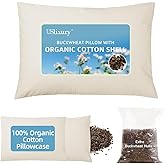 USlixury Organic Buckwheat Pillow for Sleeping with Extra Organic Pillowcase and Hulls, 14"X20" Buckwheat Hull Pillow, Adjustable Height and Firmness, Firm Neck Support for Side Sleepers, Cool, White