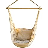 CCTRO Hanging Rope Hammock Chair Swing Seat, Large Brazilian Hammock Net Chair Porch Chair for Yard, Bedroom, Patio, Porch, Indoor, Outdoor - 2 Seat Cushions Included