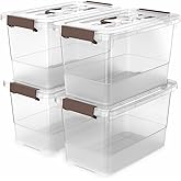 YYXB 4 Pack-Plastic Storage Bins with Lids and Handle, Clear Plastic Latching Box for Storage, Stackable Storage Containers for Organizing, Multi-Purpose, 7 Quart
