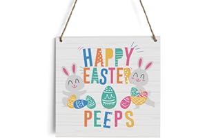 HTBIG Rustic Easter Bunny Decor Wood Wall Art Wall Hanging Decor Funny Easter Decorations Easter Gift Wooden Decorative Plaque Sign for Home Farmhouse Kitchen Bathroom Outdoor Decor Happy Ester Peeps Sign