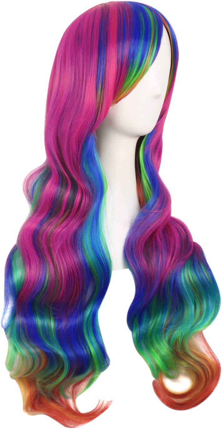 MapofBeauty 28 Inch/70cm Beautiful Long Wavy Harajuku Style Cosplay Wig (Rainbow Color), 28 inch (Pack of 1) - Image 3