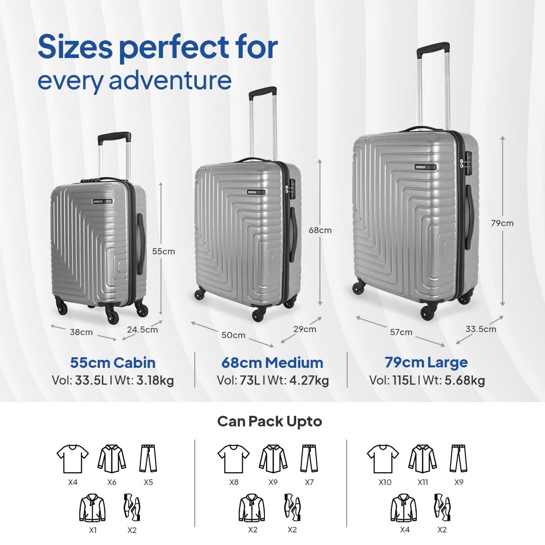 American Tourister Ivy NXT|Medium Size Check-in Spinner Trolley Bag (68 cm)|360° 4 Wheel Travel Luggage|Hard Case Polycarbonate (PC) Suitcase|Mounted TSA Lock|Silver 4