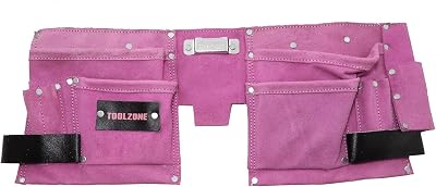 Toolzone 11 Pocket Pink Double Leather Tool Pouch w/ Tape Hammer Holder