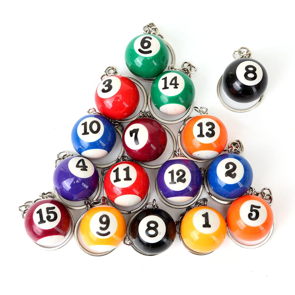 Photo 1 of 16 Pcs Assorted Colorful Mini Billiard Pool Ball Keychains – Cool Eight Balls Cue Ball Key Chain Accessories for Men – Magic Billar Key Chains Christmas Gift