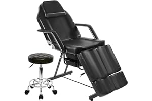 Hicomony Black Tattoo Table with Split Legs Salon Stool,Tattoo Chair Bed for Client, Lash Table for Eyelash Extensions,Facial Chairs for Esthetician Bed