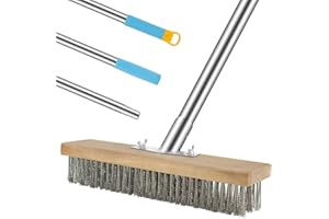 AMZQ Stainless Steel Deck Wire Brush with 5.9 Ft Long Handle for Removing Rough Surface Dirt, Scrubbing Stains on Concrete, Cleaning Outdoor Deck, Garage, Pool, Grout, Patio