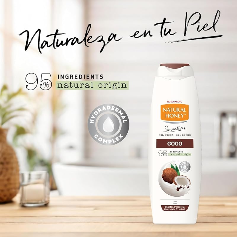 , Gel de Ducha con Extracto Natural de Coco Hidratante y Suavizante, con Hydradermal Complex para una Piel Suave, Fresca y Protegida, Aroma Tropical, Línea Sensations, 650 ml
