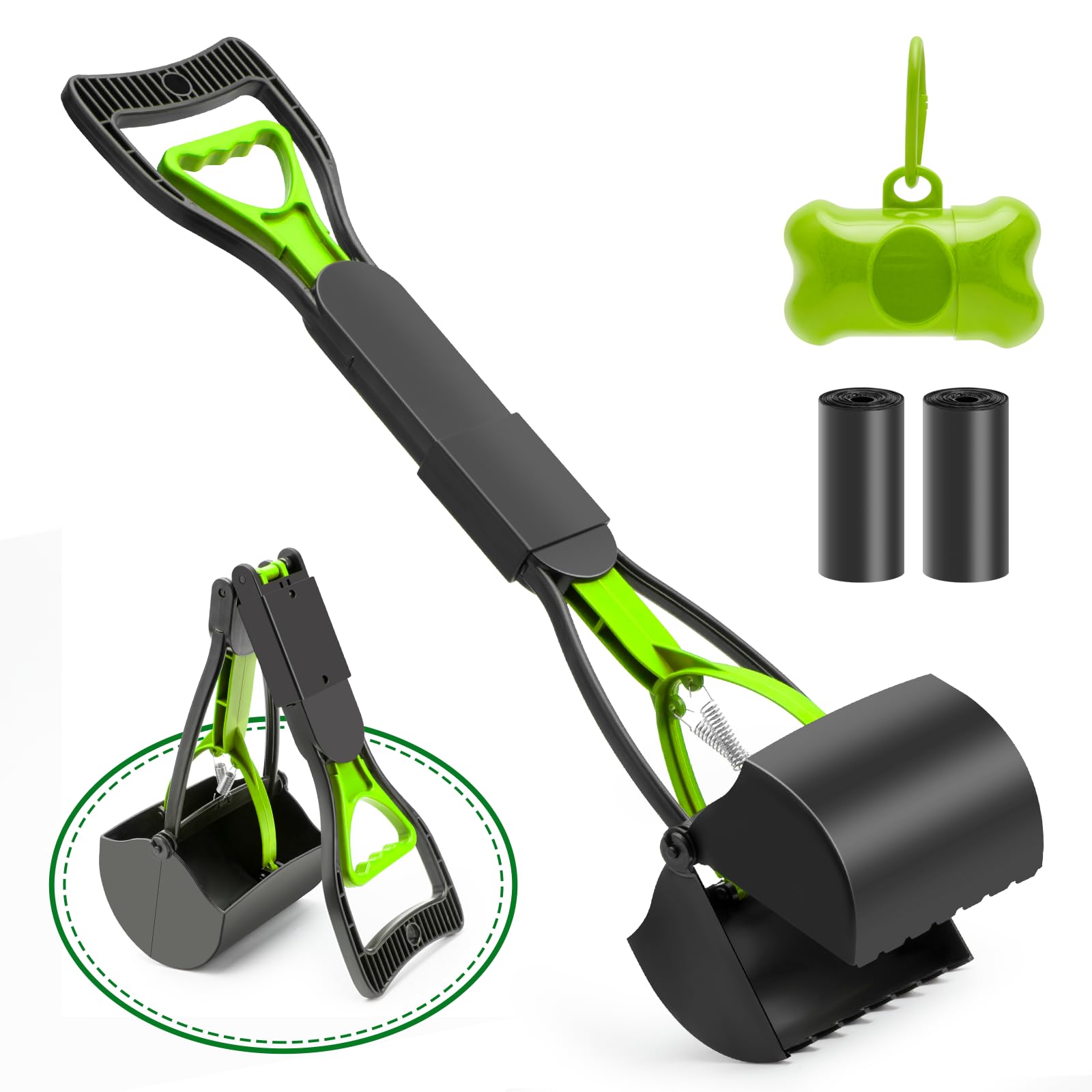 VacFreKep 80cm Pet Pooper Scooper for Dogs and Cats with Long Handle High Strength Material and Durable Spring for Easy Grass and Gravel Pick Up(Green)