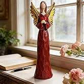 Gishima Angel Figurine Angel Statues Holding Love Heart Hand-Painted Angel Sculpture for Home Decoration Resin Guardian Angel Figurine Gifts,12.2" H