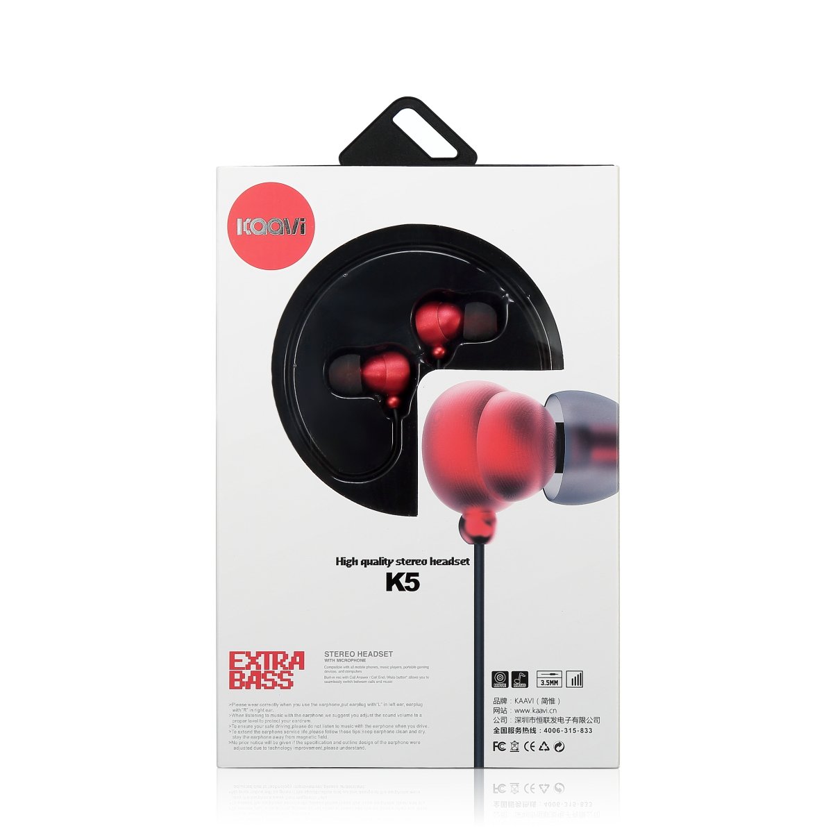 Kaavi Wired Earbuds,In-ear Metal Headphones Heavy Bass Stereo Earphones with Remote and Mic for Apple iPhone and Android Cellphone 3.5mm ,Red