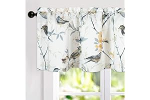VOGOL Birds Printed Valance Curtains, Country Style Linen Textured Thick Drapes for Dining Room, Easy Care Rod Pocket Window Panels for Bathroom, 52 x 12, 1 Pack