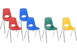Factory Direct Partners 10370 16" School Stack Chair, Stacking Student Seat with Chromed Steel Legs and Nylon Swivel Glides for in-Home Learning or Classroom - Assorted Colors (6-Pack)