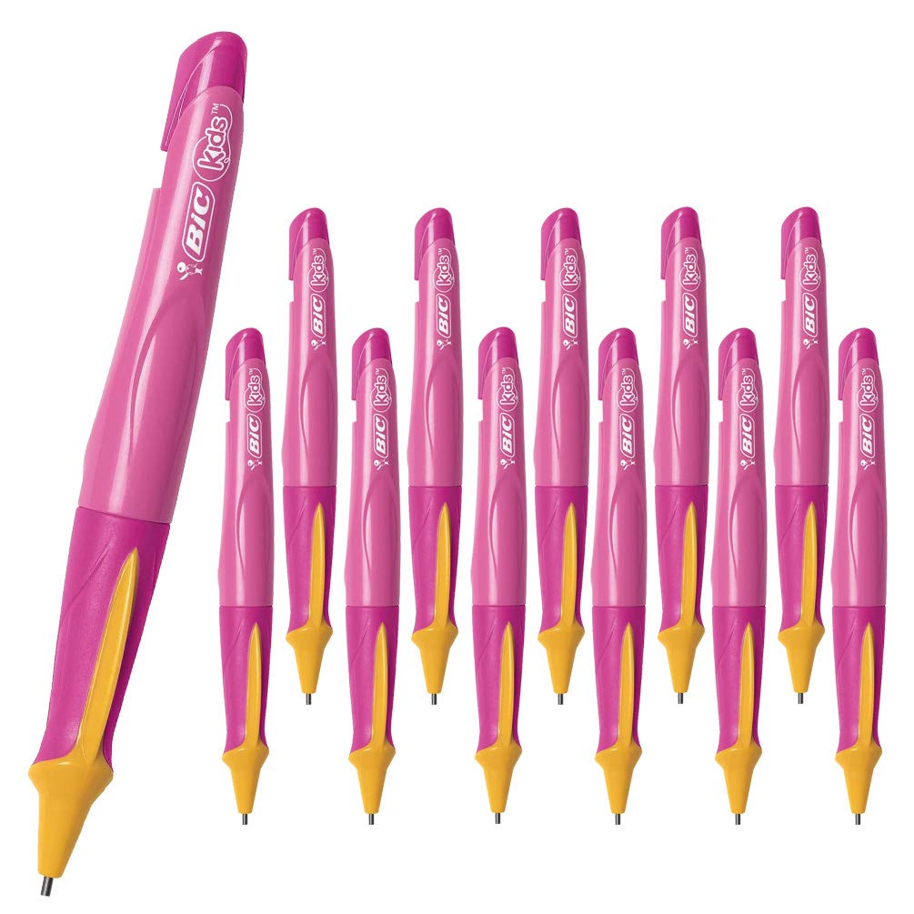 12 x BIC Kids Beginners, Learner Triangular Mechanical Pencils, 1.3mm Lead, Pink Barrel (OEM Packed - Non-Retail Packaging)