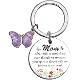UYBEPU Memorial Keychain for Loss of Mom - Butterfly Design - Silver - Stainless Steel - Bereavement Gift for Loss of Mother