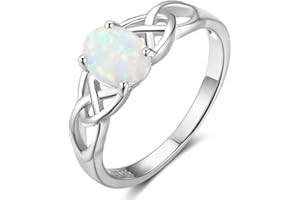ACEFEEL Oval Lab Created White Opal Celtic Knot 925 Sterling Silver Band Ring