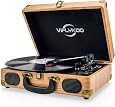 Platine Vinyle Bluetooth VIFLYKOO - Haut-Parleurs Stéréo Intégrés, 3 Vitesses, USB, Brun Rétro
