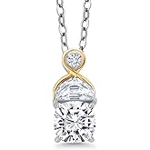 Gem Stone King 925 Sterling Silver and 10K Yellow Gold White Moissanite and White Lab Grown Diamond Pendant Necklace For Women (1.43 Cttw, with 18 Inch Chain)