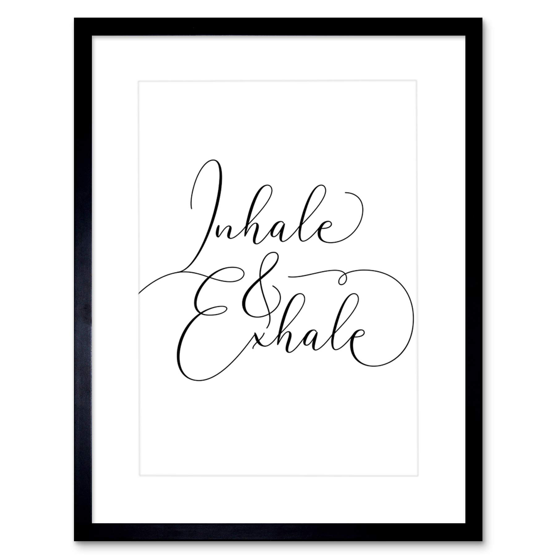 Wee Blue Coo Inhale And Exhale Modern Typography Artwork Framed Wall Art Print 12X16 Inch