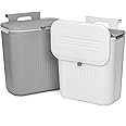 Frcctre 2 Pack 2.4 Gallon Kitchen Compost Bin, Hanging Trash Can with Lid Garbage Can for Countertop or Under Sink, Wall Mounted Counter Waste Bin for Kitchen Bathroom Bedroom Office