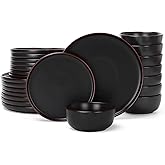 Famiware Mercury 24 Pieces Dinnerware Sets, Plates and Bowls Sets for 8, Microwave and Dishwasher Safe Dish Set, Matte Black