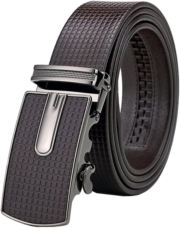 H&W Mens Authentic Leather Belt Automatic Ratchet Buckle 35mm Wide for Jeans