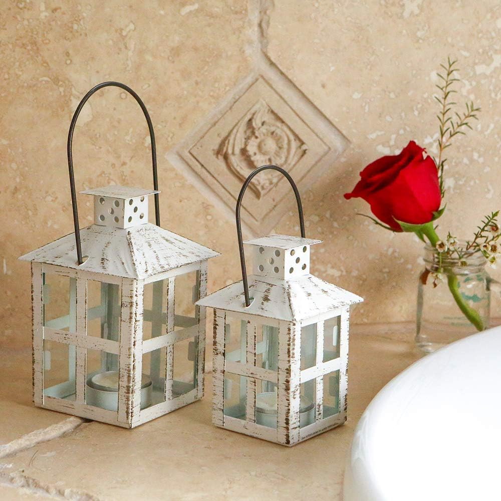 Kate Aspen Vintage White Distressed Small Candle Lantern, One Size: Kitchen & Dining