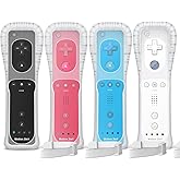 Gamrombo 4 Pack Motion Plus Wii Controller, Compatible with Wii/Wii U with Silicone Case and Wrist Strap (White, Black, Pink, Blue)