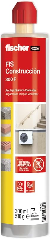 - FIS Construcción 300F 300 ml | Resina viniléster sin estireno | Taco químico para fijación en hormigón y ladrillo hueco con tamiz | Curado rápido