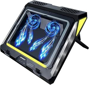 Gaming Laptop Cooling Pad, 4500RPM Strongest Laptop Cooler 17.3 inch, Laptop Cooling Stand with Faster Heat Dissipation, Colorful Lights, Adjustable Mount Stand, Temperature Drops by 20-30 Degrees