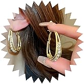 Zeshimb Gold Rhinestone Hoop Earrings Diamond Cubic Zirconia Hoop Earring Crystal Cluster Round Circle Oval Earrings Large Thin Huggie Hoop Earrings Weddings Jewelry for Women