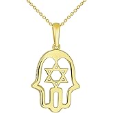 Jewelry America 14K Yellow Gold CZ Hamsa Hand of God with Star of David Pendant Necklace