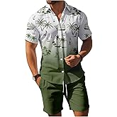 WDIRARA Men's 2 Piece Outfit Short Sleeve Button Down Hawaiian Shirt Shorts Set Beach Vacation Outfits Multicolor Large