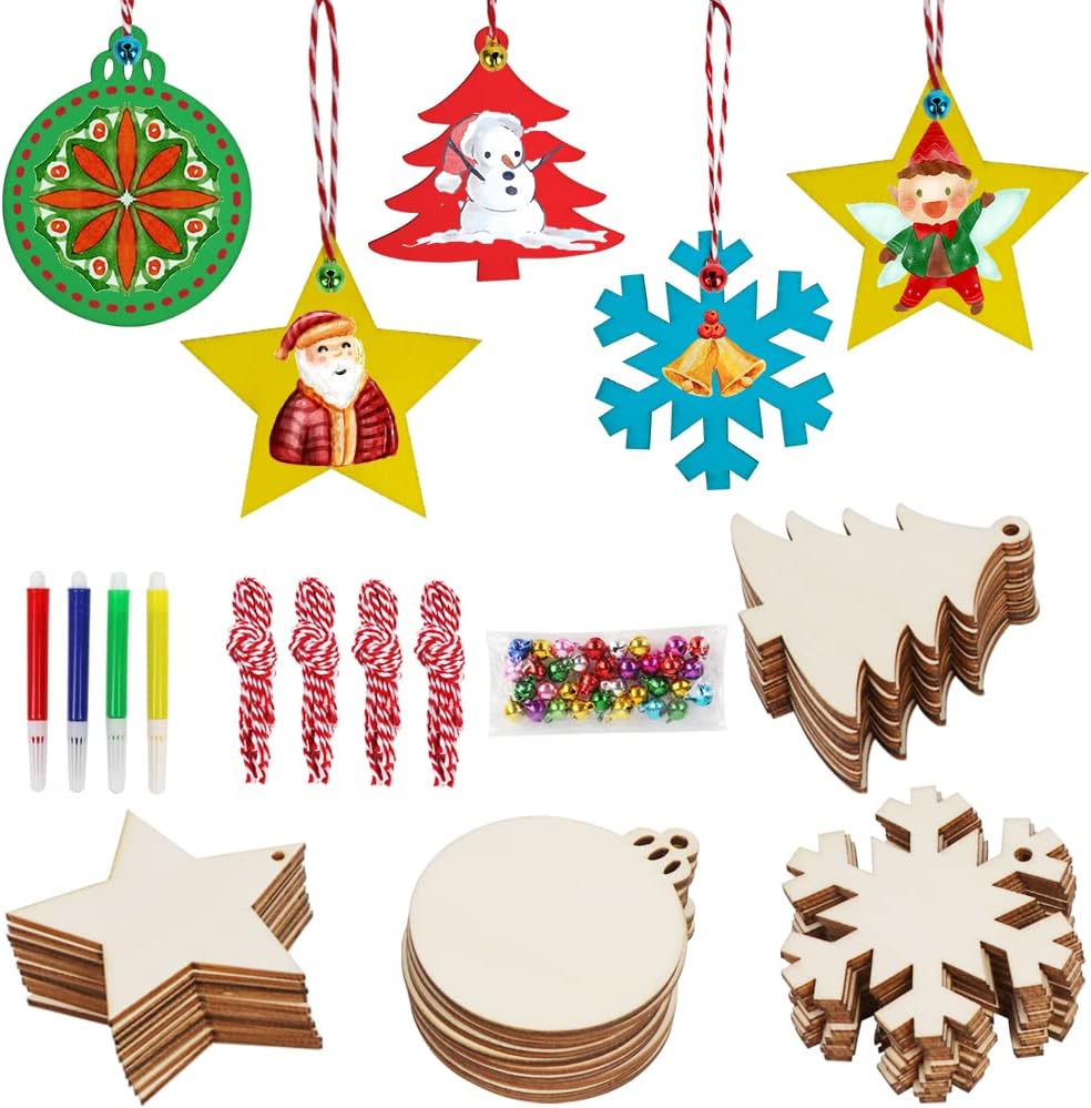 Ornaments - OurWarm 40PCS Wooden Christmas Ornaments Unfinished Wood Slices with Holes, Christmas Crafts DIY Centerpieces Wooden Ornaments to Paint Hanging Decorations Perfect Christmas Gifts for Kids, 4 Styles
