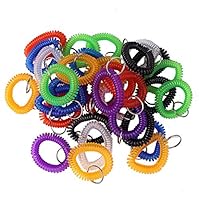 Pack of 35 Assorted Color Stretchable Plastic Bracelet Wrist Coil Wrist Band Key Ring Chain Holder Tag (35PCS-7 Mixed Color)