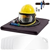 Saysurey Sandblaster Helmet Set Includ 1 Sandblasting Hood Protector 1 Thermostat and 5 pcs Replacement Outer Lens with Shoulder Protective Sand Blast Hood Protector for Sandblasting Equipped (Yellow)