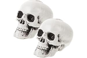 SUPVOX Halloween Skull Head Decor: Mini Plastic Human Head Skeleton Statue Realistic Skull Props for Halloween Bar and Table Creepy Atmosphere, Spooky Yard Decor(2 Pack)