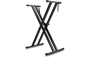 MINEWILL Double-X Piano Keyboard Stand- Heavy Duty,7-Level Adjustable Height,Portable & Anti-Slip for 61/76/88 Key Digital Pianos,Black，electric piano stand，digital piano stand，88 key keyboard stand，stand