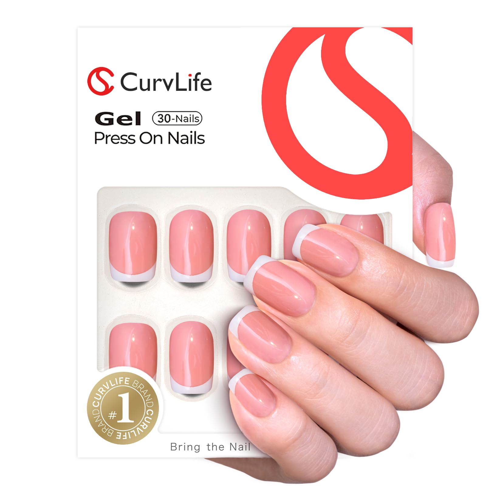 Photo 1 of Curvlife Press on Nails Short Square Acrylic Fake Nails with Apricot Design Full Cover False Nails Glossy Nude Artificial Stick on Nails for Women (Frencn Beige Pink)
