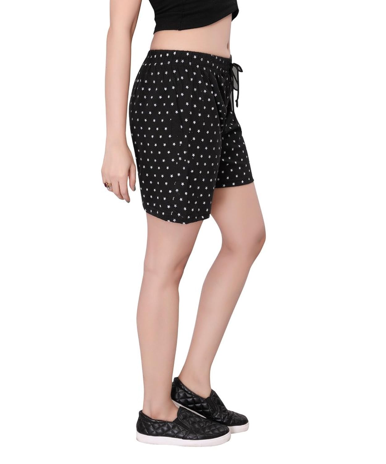 bfly women's star printed cotton hosiery shorts(black)