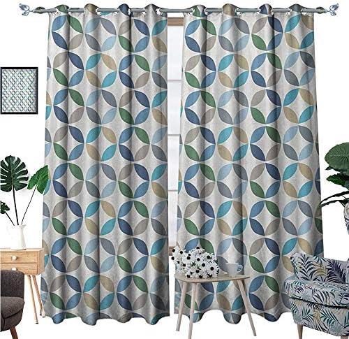Geometric Circle Room Darkening Wide Curtains Pastel Color Effects Oval Point Old Linked Stripes Contrast New Band Decor Curtains by W84 x L96 Pale Blue Green