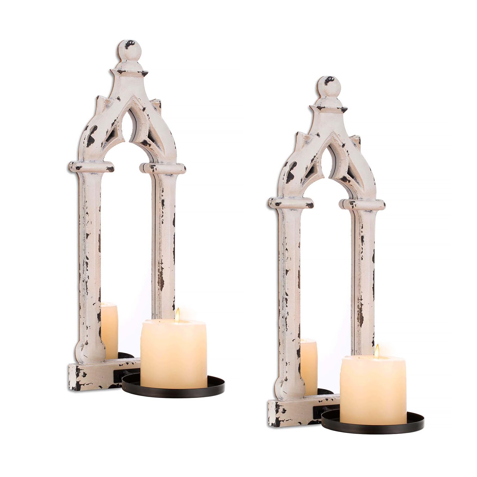 Wall Candle Holders Vintage Decor - Walasis Wall Candle Sconces Mounted White Wood Set of 2 Gothic Accessories Mirror decoration for Living Room Bathroom