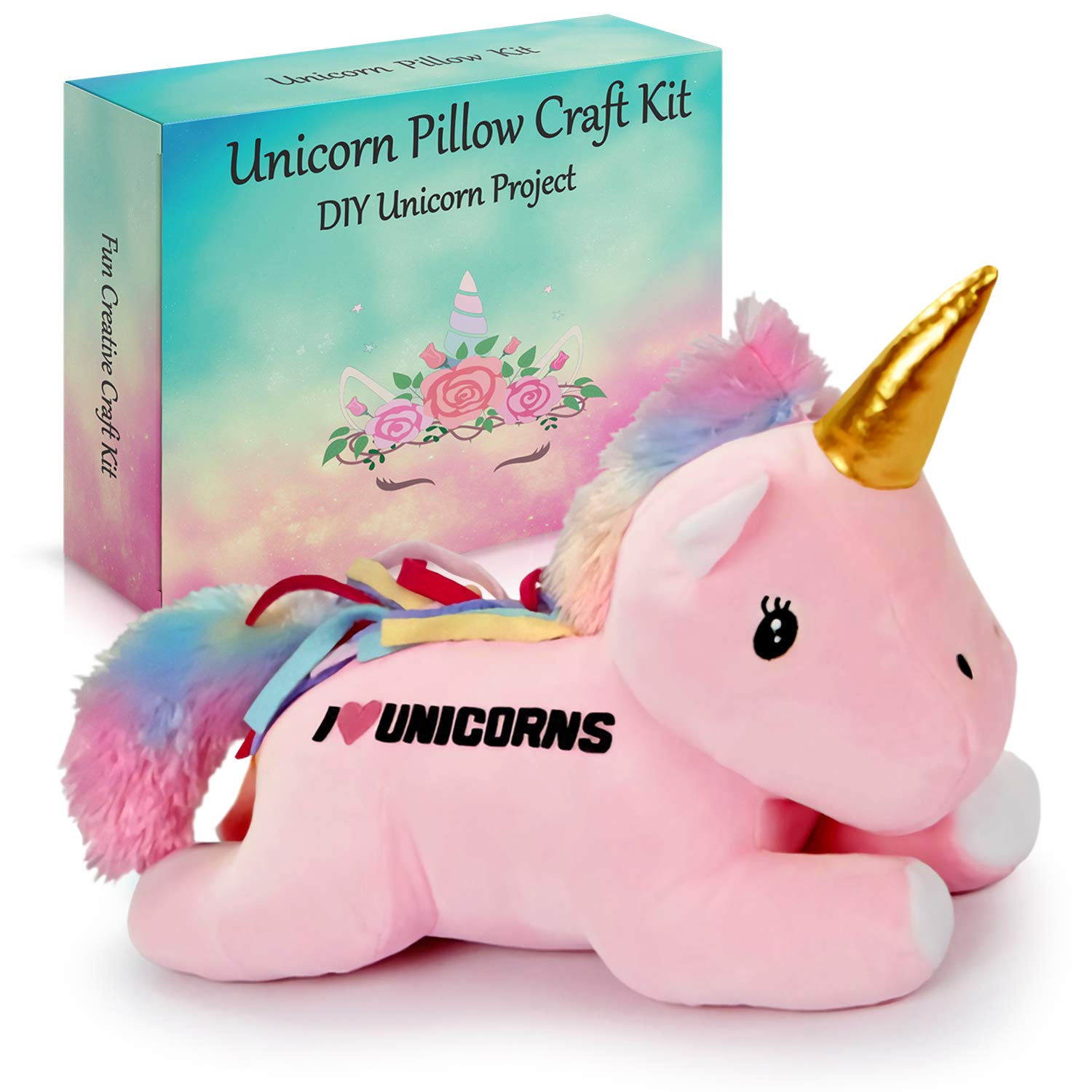 Photo 1 of Make Your Own Unicorn Pillow Kit Arts and Crafts for Girls (No Sew), DIY Unicorn Craft Girl Ages 3 4 5 6 7 8 9 10 Years Old, Unicorn Gifts for Girls, Birthday Present, Toys For Girls, Kids Crafts