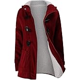 JiangWu Womens Fashion Horn Button Fleece Thicken Coat with Hood Winter Warm Jacket