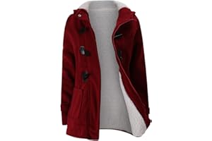 JiangWu Womens Fashion Horn Button Fleece Thicken Coat with Hood Winter Warm Jacket